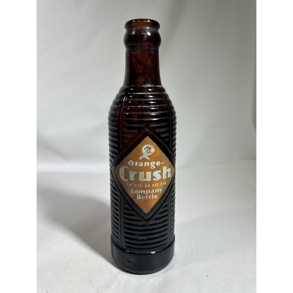Vintage Orange Crush Company Ribbed Amber Bottle Glass Collectible Display